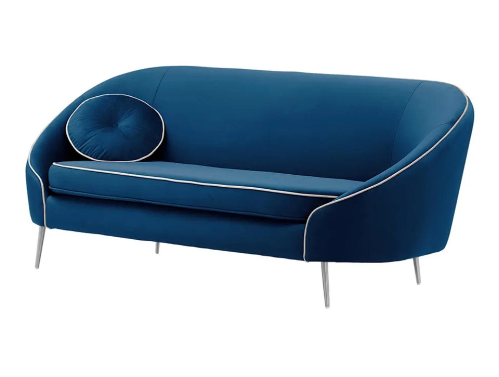 Kaleb 3 Seater Contrast Piping Sofa - Blue and Chrome