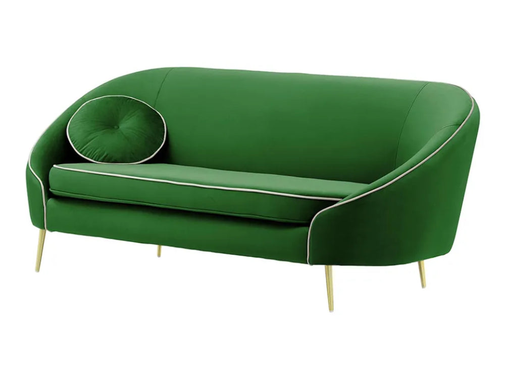 Kaleb 3 Seater Contrast Piping Sofa - Dark Green and Gold