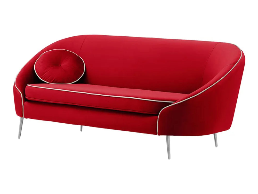 Kaleb 3 Seater Contrast Piping Sofa - Dark Red and Chrome