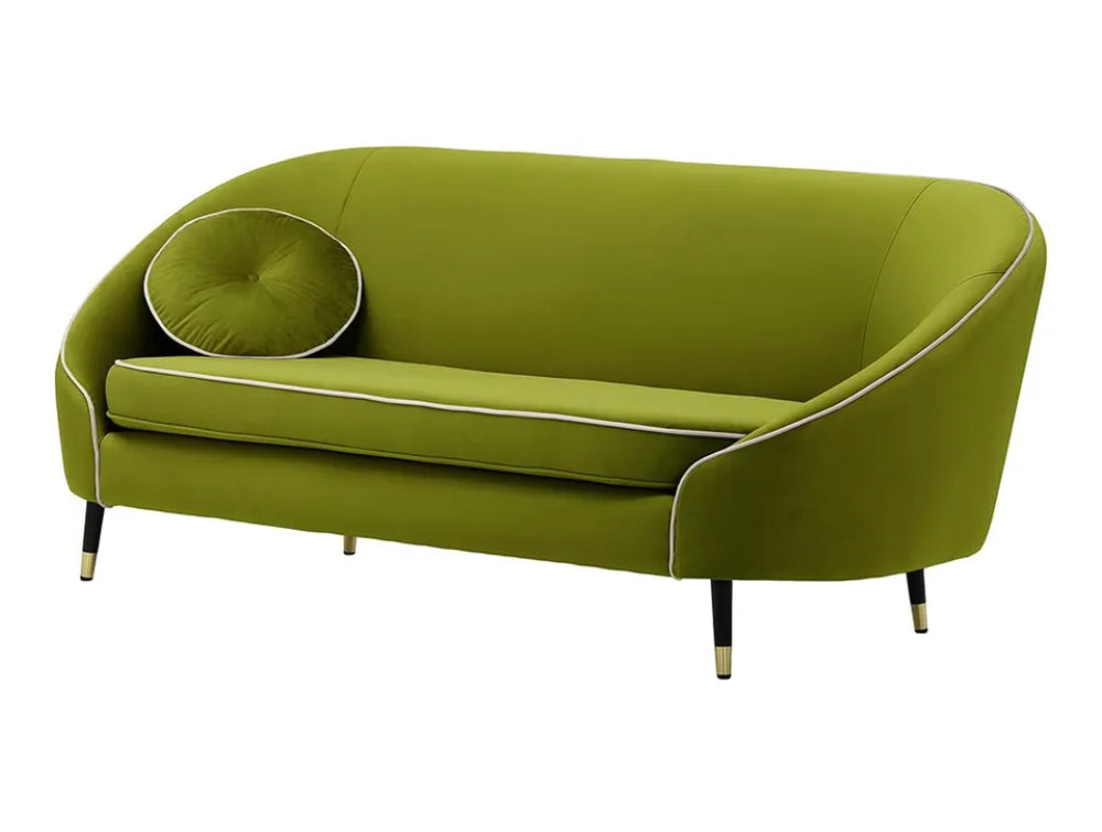 Kaleb 3 Seater Contrast Piping Sofa - Olive and Black/Gold