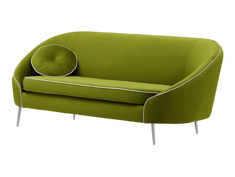 Kaleb 3 Seater Contrast Piping Sofa - Olive and Chrome