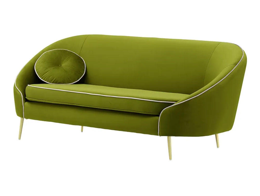 Kaleb 3 Seater Contrast Piping Sofa - Olive and Gold