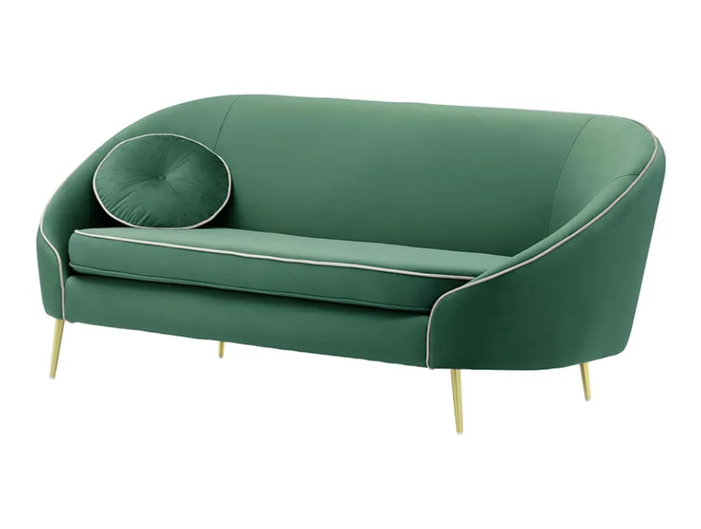 Kaleb 3 Seater Contrast Piping Sofa - Teal and Gold