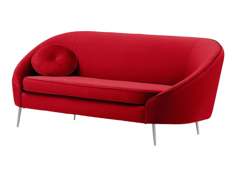 Kaleb 3 Seater Standard Piping Sofa - Dark Red and Chrome