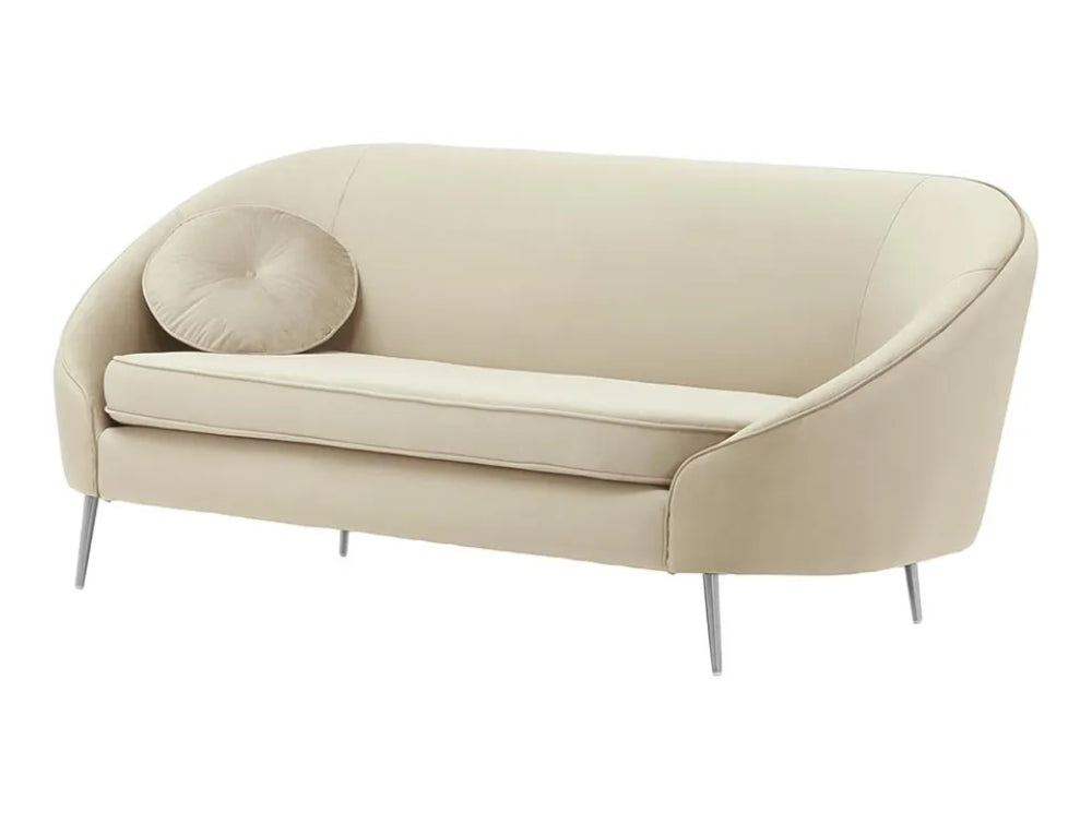 Kaleb 3 Seater Standard Piping Sofa - Light Beige and Chrome