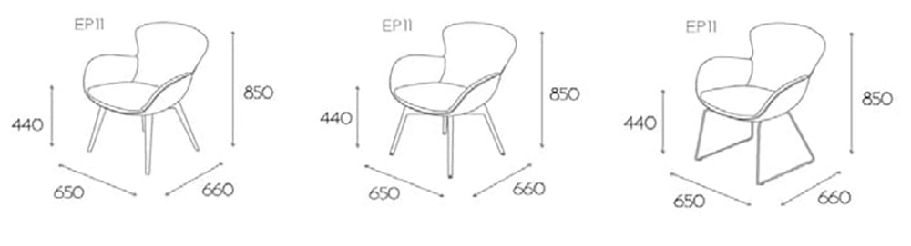 Kate Moodlii Upholstered Armchair with Low Backrest Dimensions