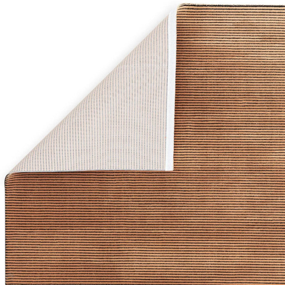 Kazzie Plain Stripe Rug Terracotta Folded Corner Detail
