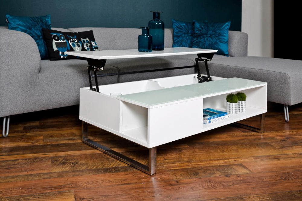 Lea Rectangular High Gloss Table with Corner Sofa and Cushions in Living Room Setting
