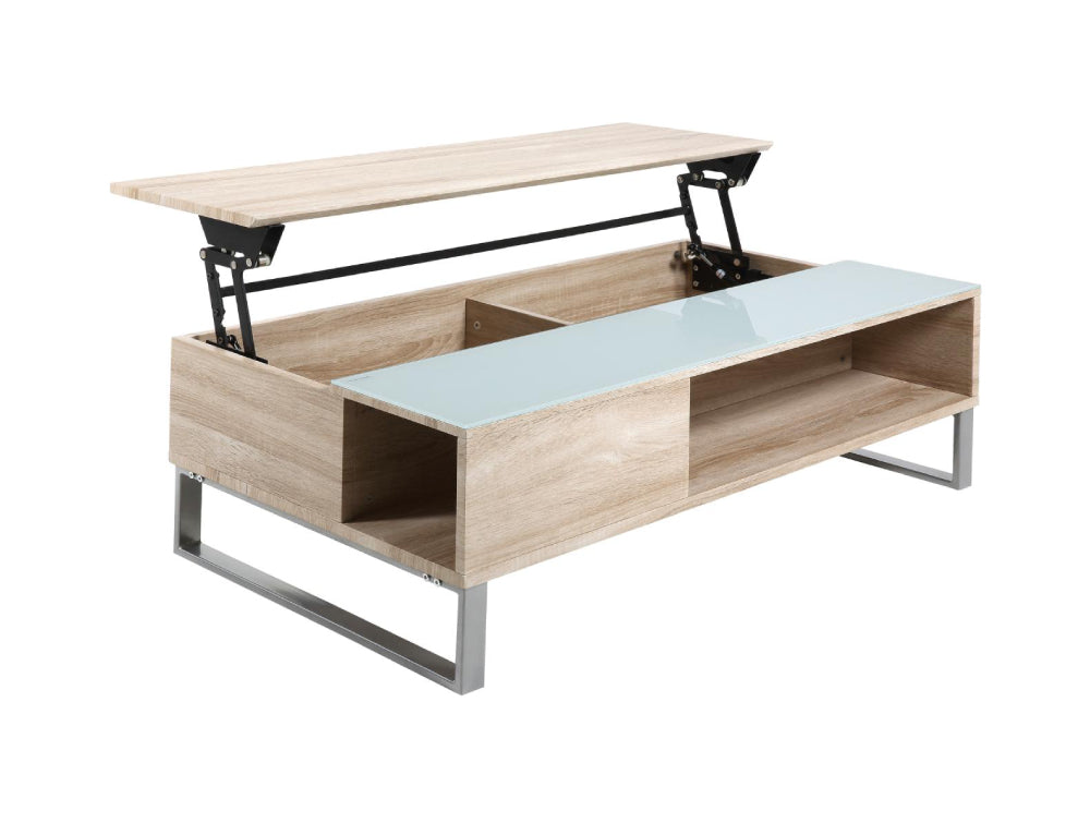 Lea Rectangular Sonoma Oak Coffee Table with White Tempered Glass 3