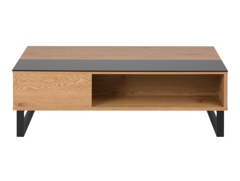 Lea Rectangular Wild Oak Coffee Table with Black Tempered Glass 2