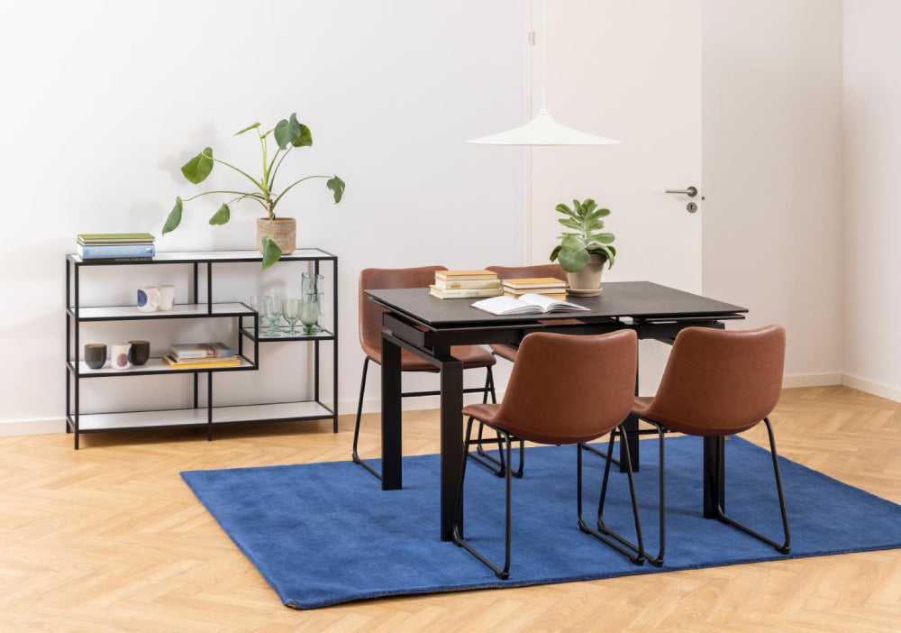 Leo Dining Chair Brown PU with Carpet and Indoor Plant in Dining Setting
