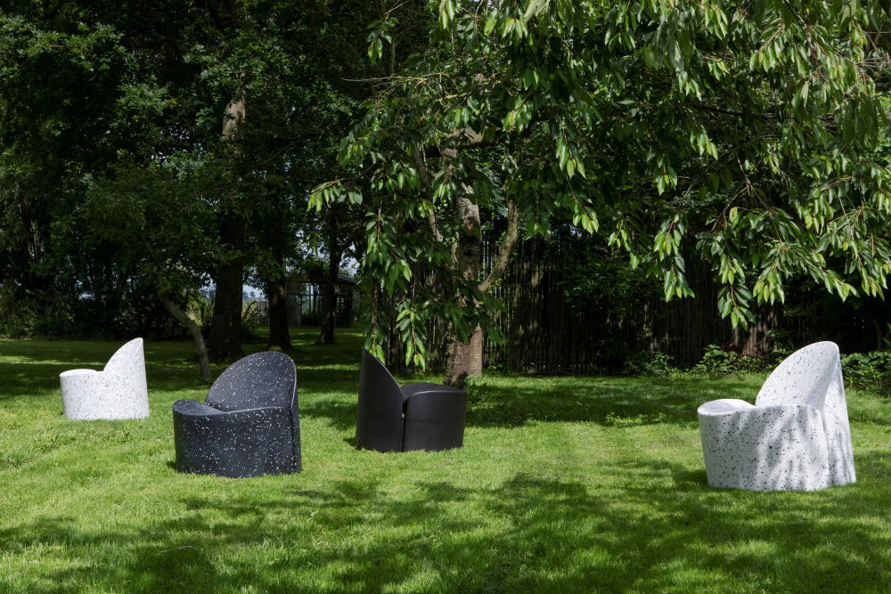 Liv Lounge Chair White Terrazzo in Outdoor Setting