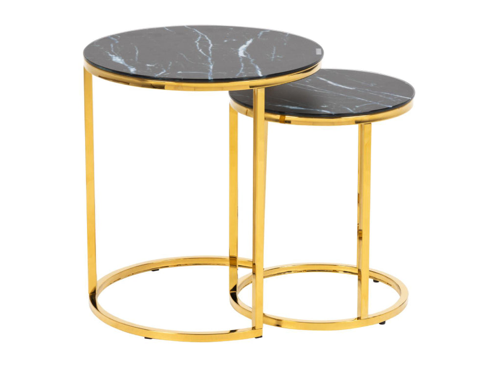 Lysa Round Nest of Tables Black Marble 2