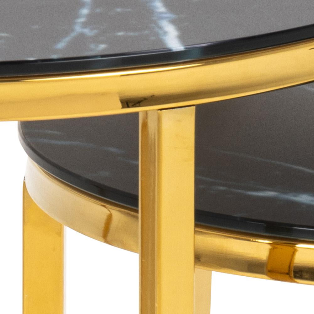 Lysa Round Nest of Tables Black Marble Frame Detail