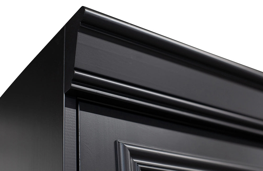 Maca Display Cabinet - Matte Black Top Corner Detail