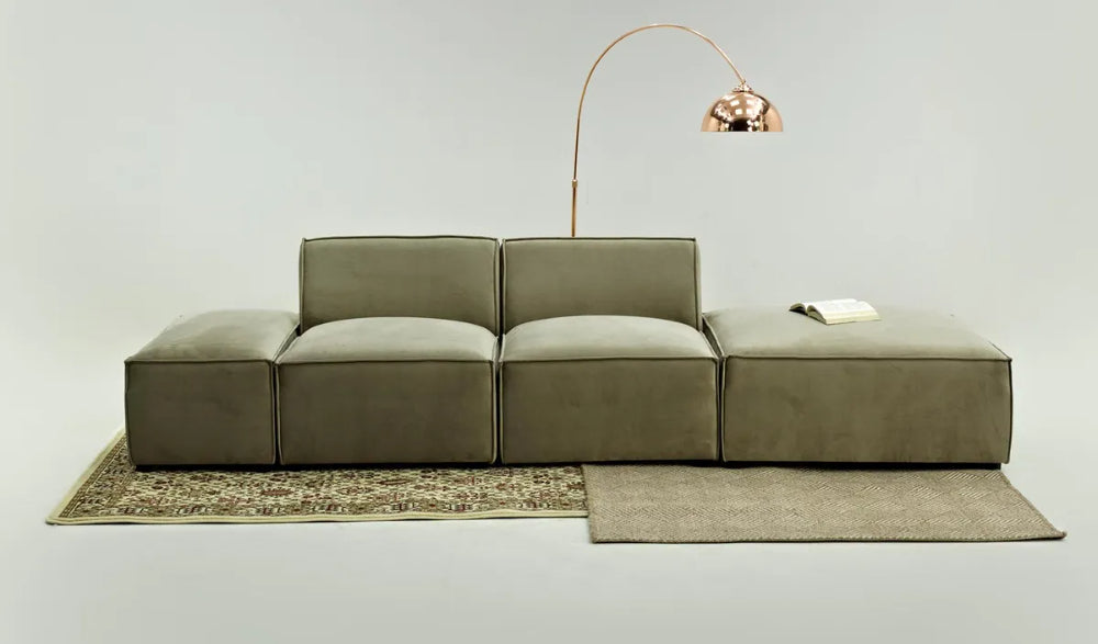 Max Corner Sofa in Graphite Finish with Floor Lamp and Rug in Studio Setting