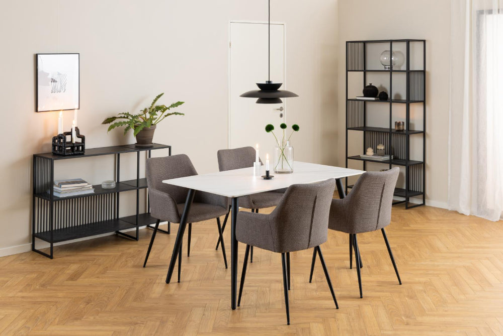 Melanie 5 Shelves Bookcase with Table and Chairs in Dining Setting