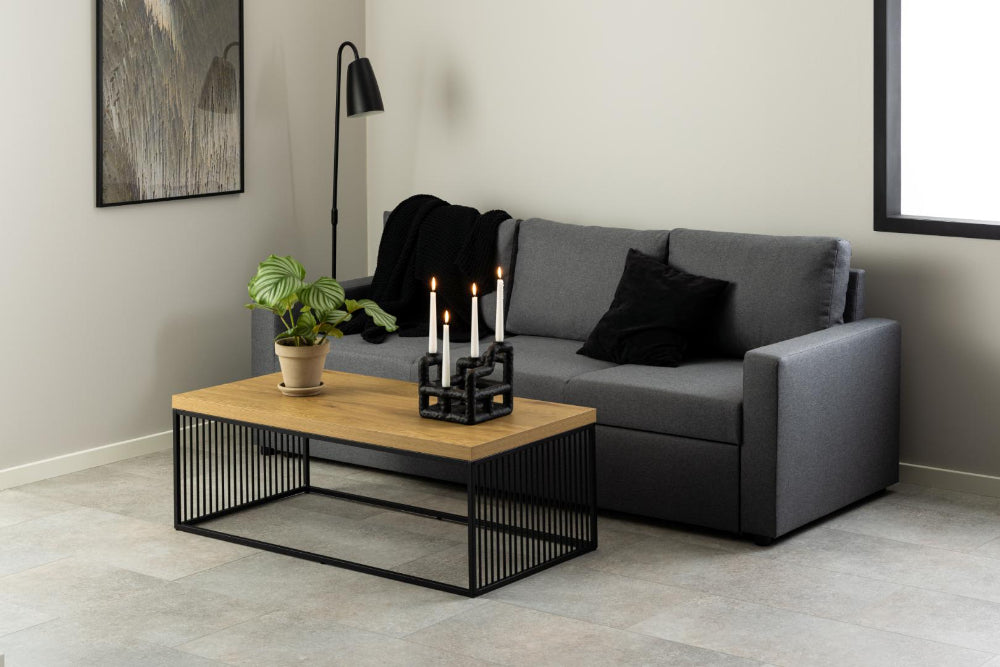Melanie Coffee Table with Sofa and Floor Lamp in Dining Setting