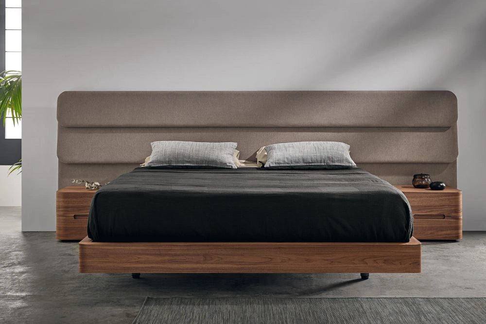 Mobenia Dodo Headboard in Lacquer Finish with Wooden Side Table in Bedroom Settings