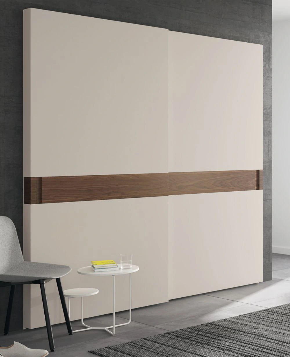 Mobenia Slope Wardrobe in Lacquer Finish with Grey Chair and White Side Table