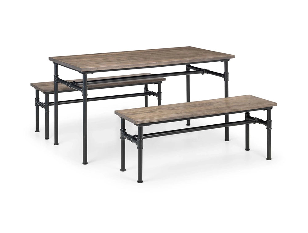 Naeve Industrial Dining Table with Wooden Benches 2