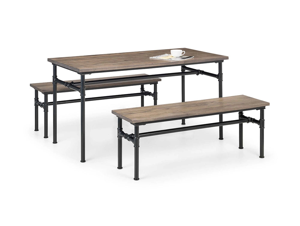 Naeve Industrial Dining Table with Wooden Benches