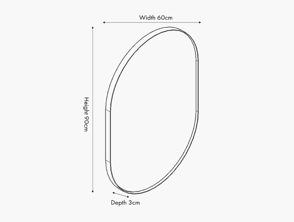Naples Brushed Silver Metal Slim Frame Oval Wall Mirror Dimensions