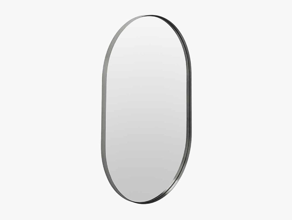 Naples Brushed Silver Metal Slim Frame Oval Wall Mirror