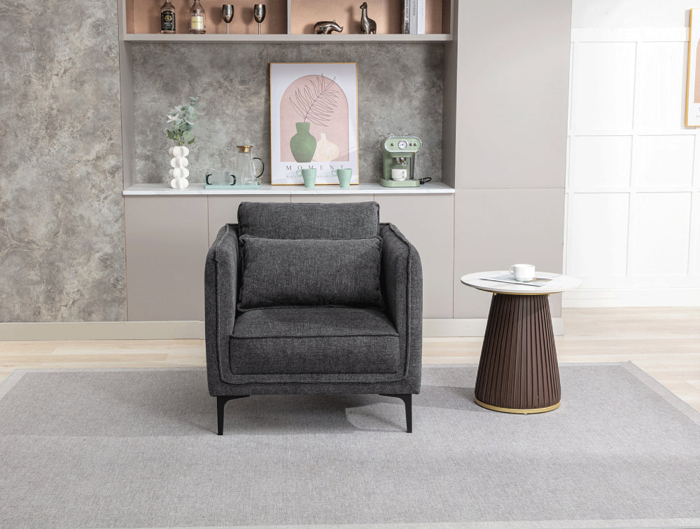 Norris Armchair in Dark Grey Finish with Side Table and Floor Rug in Living Room Setting 2