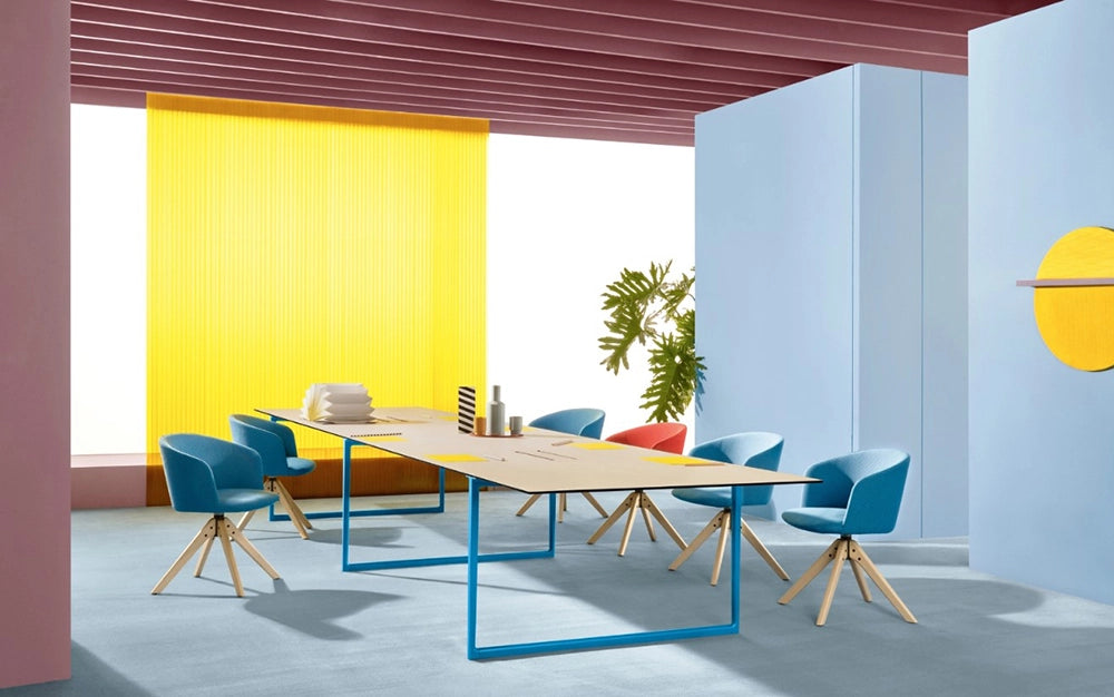 Nym Family Chairs in Soft Fabric Blue with 4 Wooden Chairs