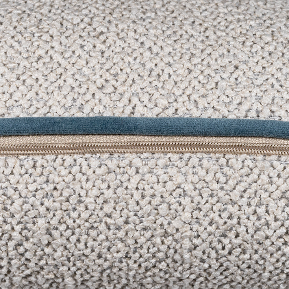 Oasis Upholstered Cushion Ecru Blue Zipper Detail