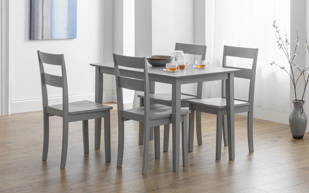 Obe Compact Rectangular Dining Table Torino in Grey Finish with Wooden Chairs and Vase in Dining Setting