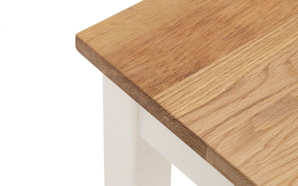 Orr Console Table Ivory and Oak Top Corner Detail