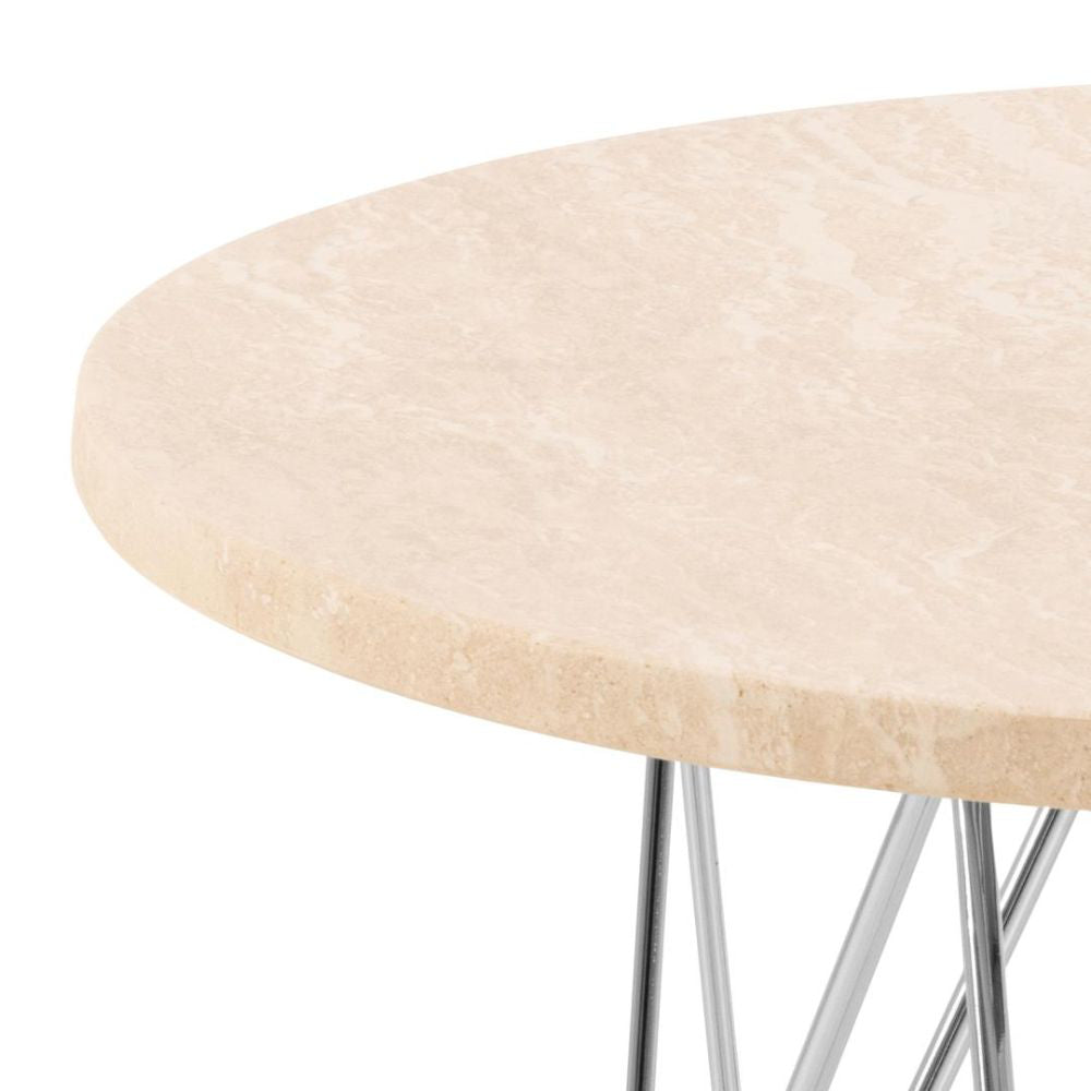 Penny Side Table Beige and Chrome Top Detail