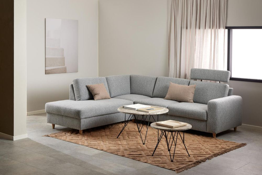 Penny Side Table in Grey and Black Finish with Modular Sofa and Floor Rug in Living Room Setting