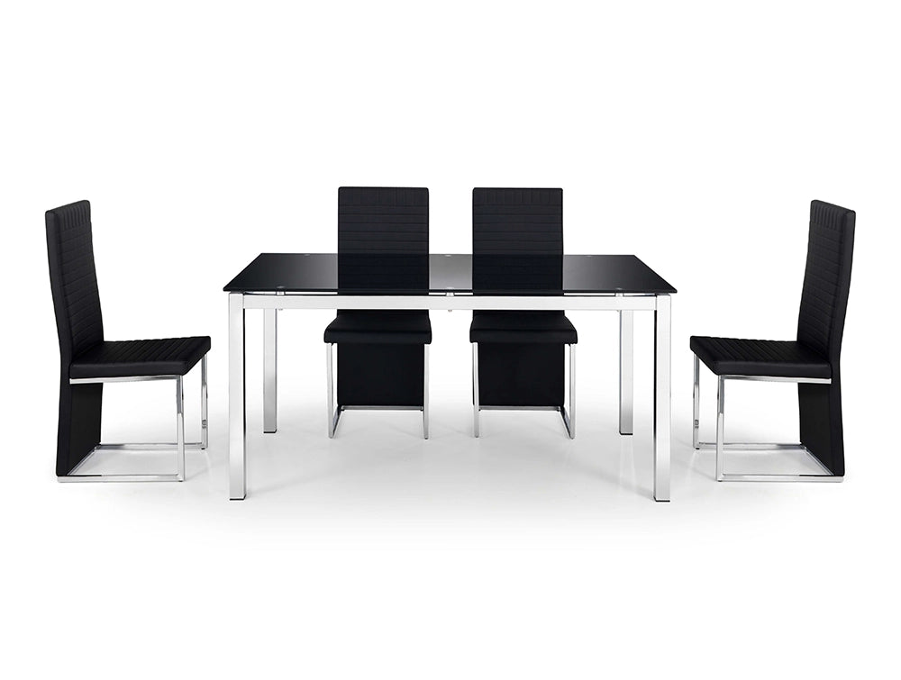 Poppy Glass Dining Table with Four Upholstered Chairs
