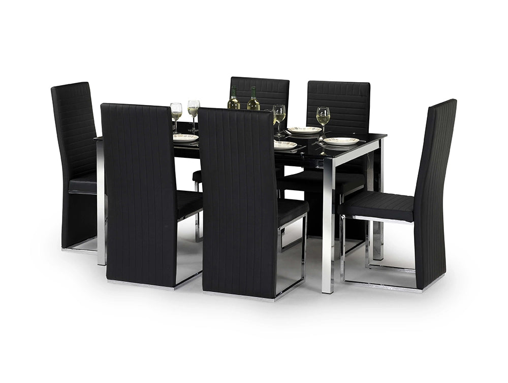 Poppy Glass Dining Table with Six Upholstered Chairs