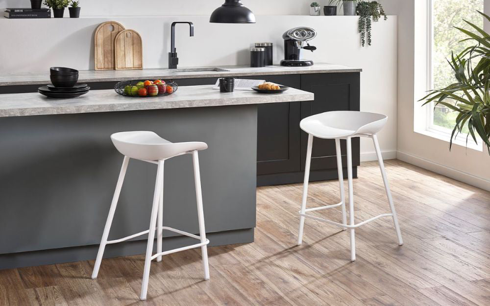 Remi Barstool in White Finish with Indoor Plant in Kitchen Setting