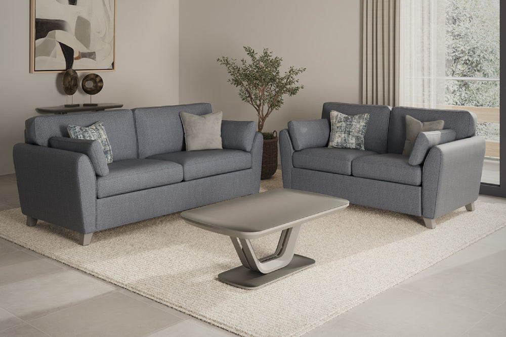 Remy 3 Seater Sofa Blue with Indoor Plant and Coffee Table in Living Room Setting