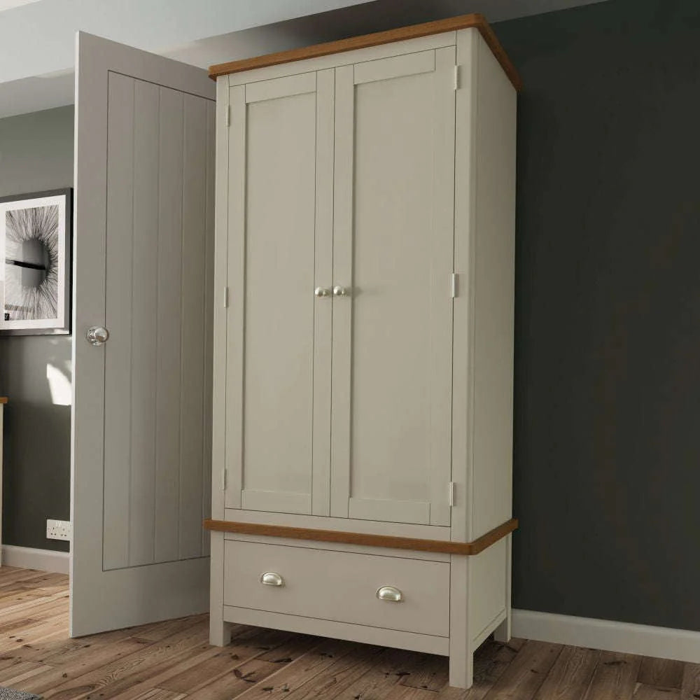 Remy Gents Wardrobe in Truffle Finish with Wall Art in Bedroom Setting
