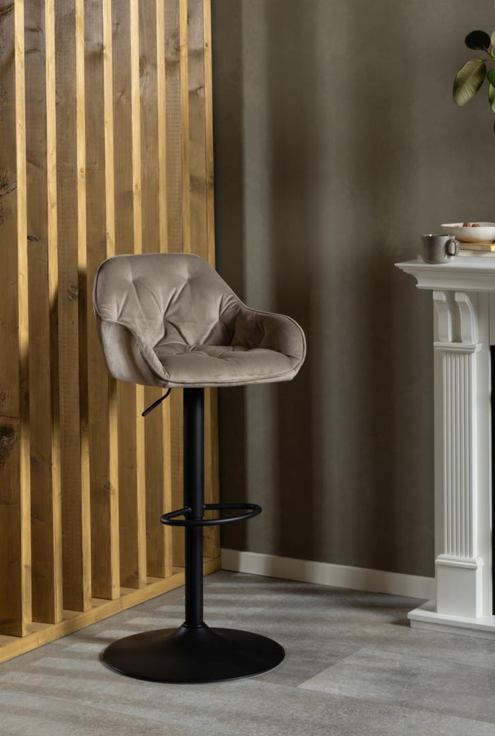 Rica Barstool with Footrest Beige in Living Room Setting