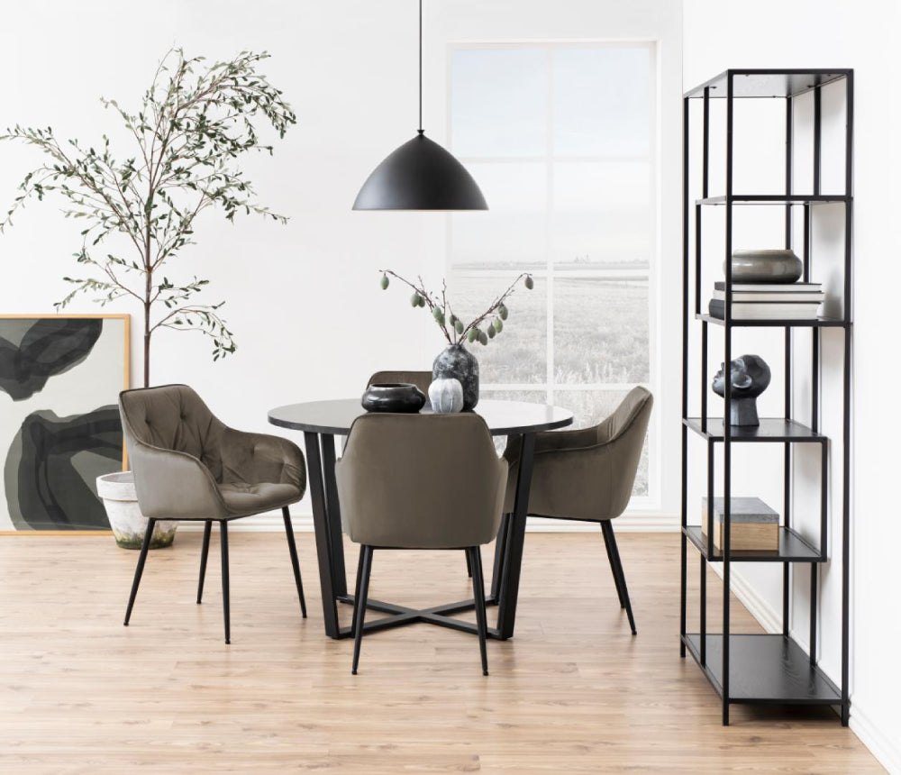 Rica Upholstered Dining Chair Beige with Round Table in Dining Setting