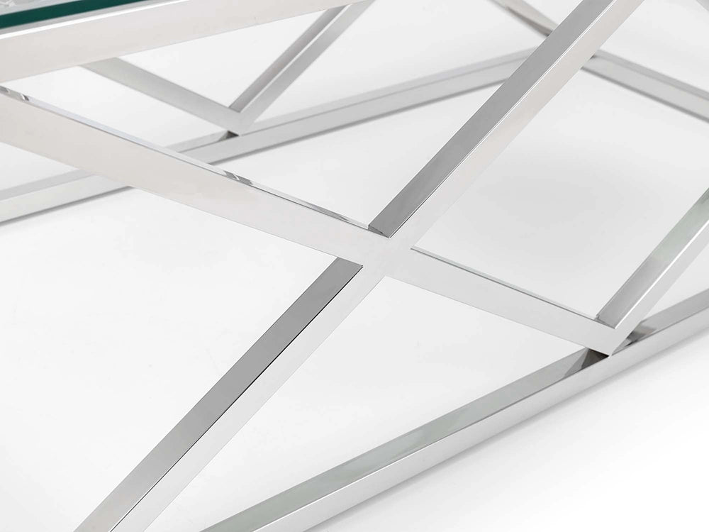Ritz Glass Top Coffee Table X Frame Detail