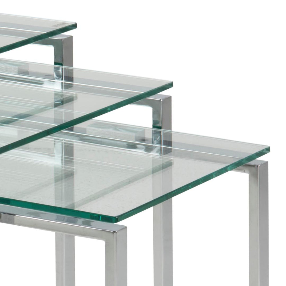 Riva Nest of 3 Tables Clear Glass Top Detail