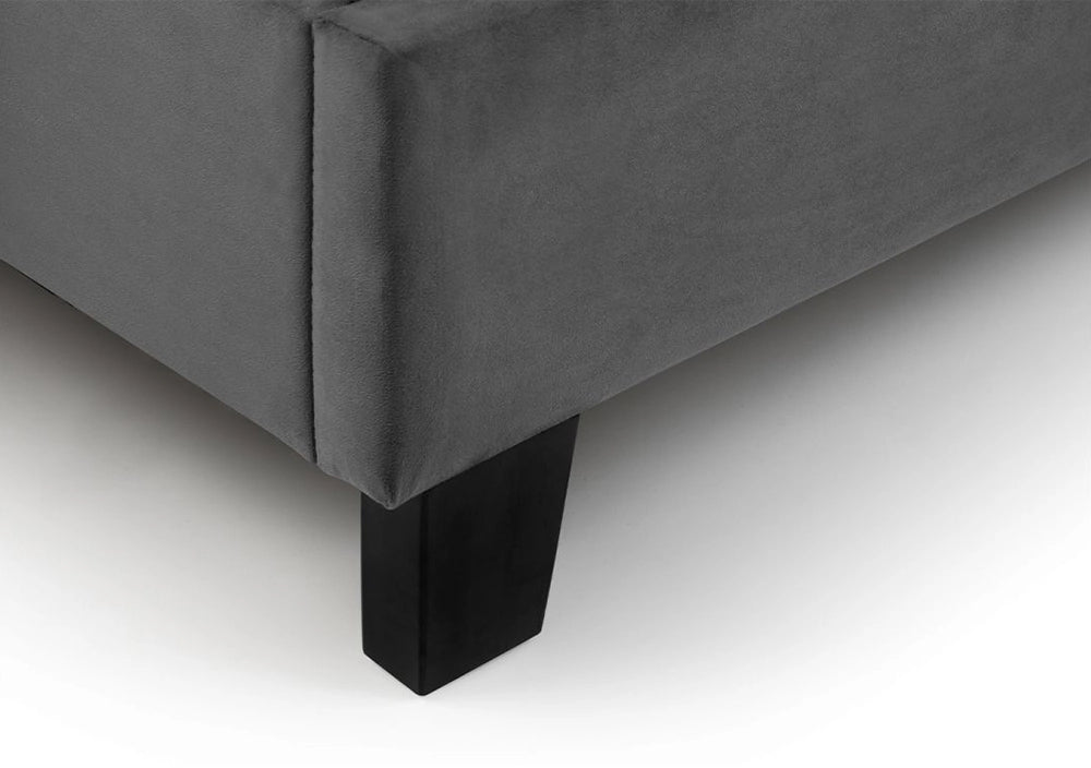 Rosina Velvet Single Size Bed In A Box Grey Foot Detail