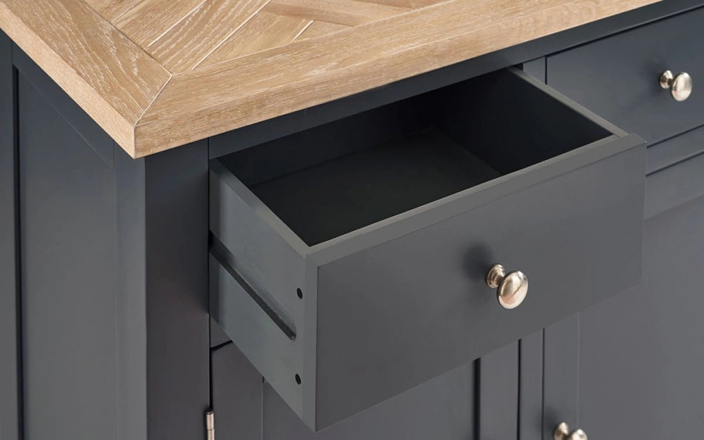 Rua Sideboard Dark Grey with Drawer Open