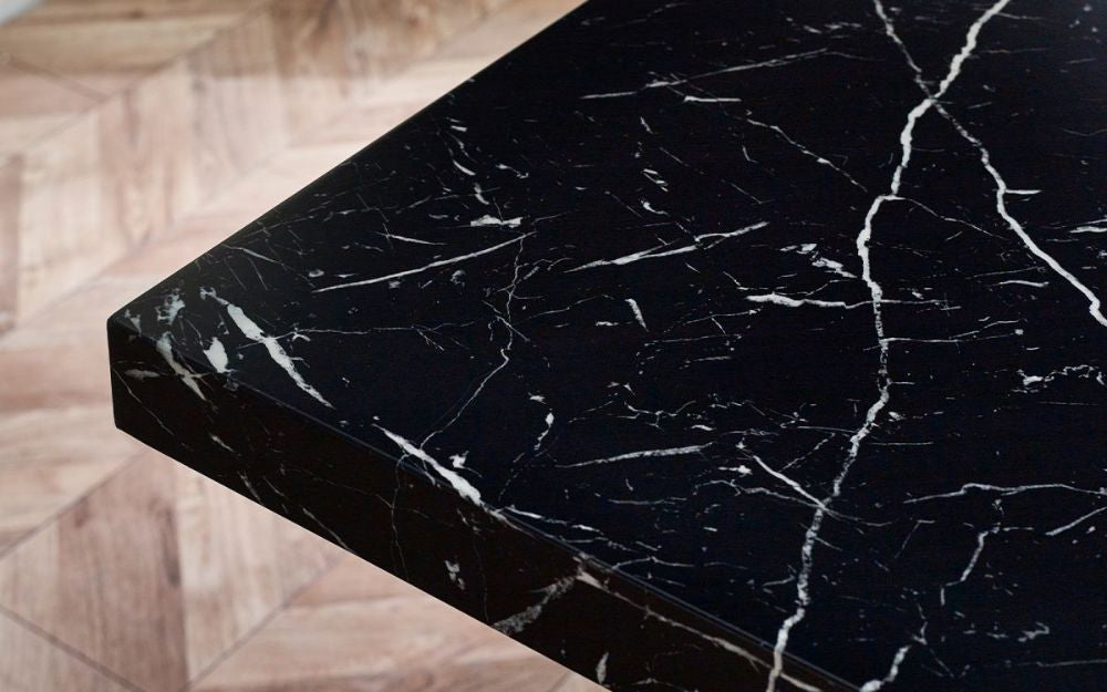 Ryker Marble Dining Table Black Top Corner Detail