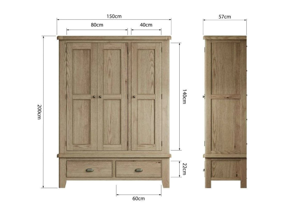 Sadie 3 Door Wardrobe Smoked Oak Dimensions