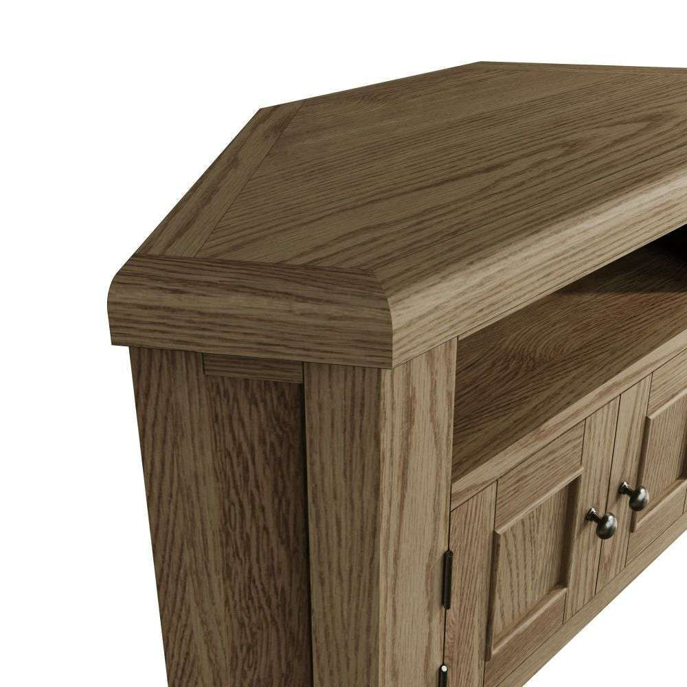 Sadie Corner Media Unit Smoked Oak Top Corner Detail