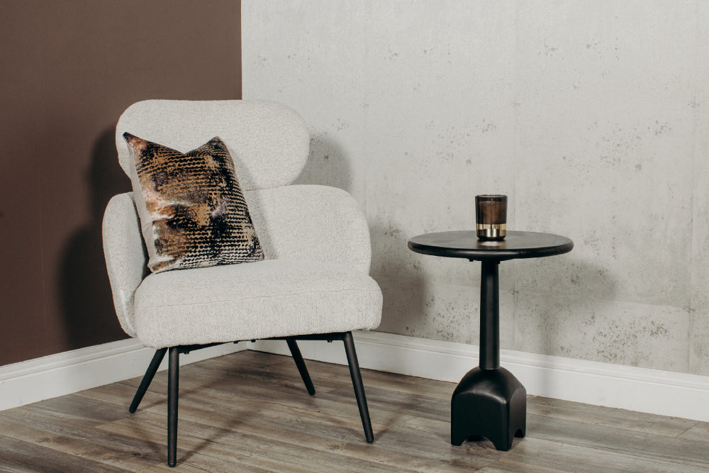 Salma Accent Chair in Ivory Finish with Side Table in Breakout Setting
